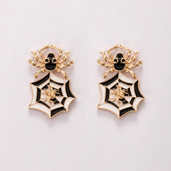 Wholesale Earring Alloy Ceramic Halloween Black and White Spider Bat Stud Earrings JDC-ES-MOM023