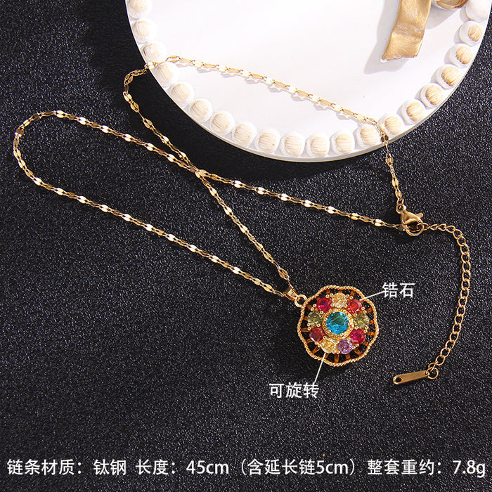 Jewelry WholesaleWholesale Rotating Flower Copper Titanium Steel Zircon Necklace JDC-NE-RongS006 Necklaces 荣硕 %variant_option1% %variant_option2% %variant_option3%  Factory Price JoyasDeChina Joyas De China