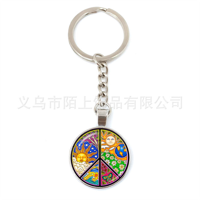 Wholesale Peace Sign Time Gemstone Glass Zinc Alloy Keychain JDC-KC-MoS002