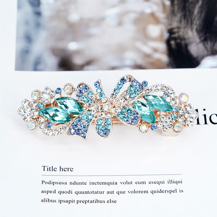 Wholesale Hair Clips Alloy Rhinestone Streamer Flower Spring Clip MOQ≥2 JDC-HC-HG013