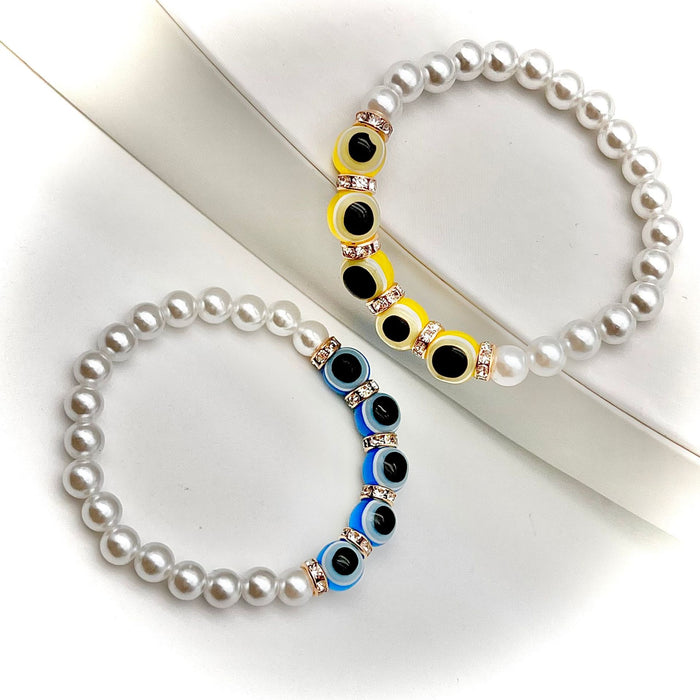 Wholesale Retro Devil Eyes Blue Eyes Girlfriends Pearl Bracelet MOQ≥2 JDC-BT- QingH001