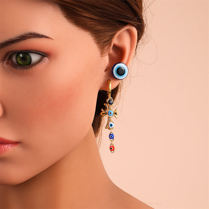 Wholesale Earrings Alloy Acrylic Bohemian Long Eyeball Cross JDC-ES-GuTe041