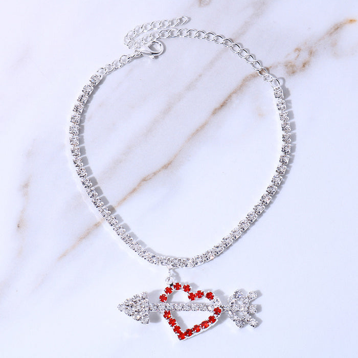 Wholesale arrow through heart love summer beach rhinestone anklet JDC-AS-Xins030