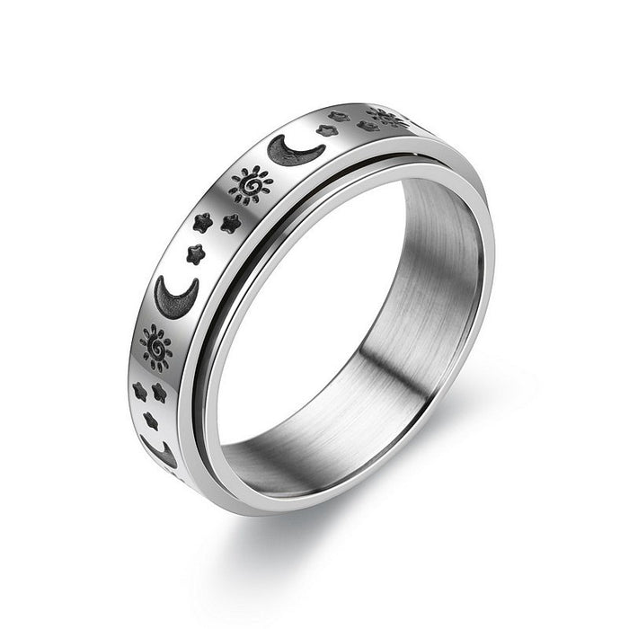 Wholesale Rotating Stainless Steel Titanium Steel Sun Moon Star Couple Ring JDC-RS-Dingc020