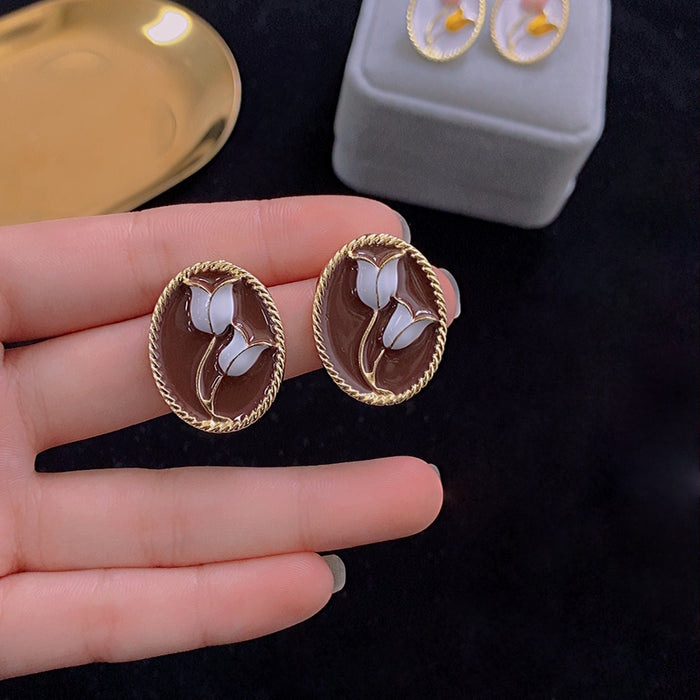 Wholesale Elegant Enamel Glaze Tulip Flower Stud Earrings JDC-ES-shuangx002