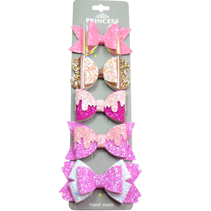 Wholesale pink girl sequin bow hair clip with cardboard 5 pcs JDC-HC-Junm002