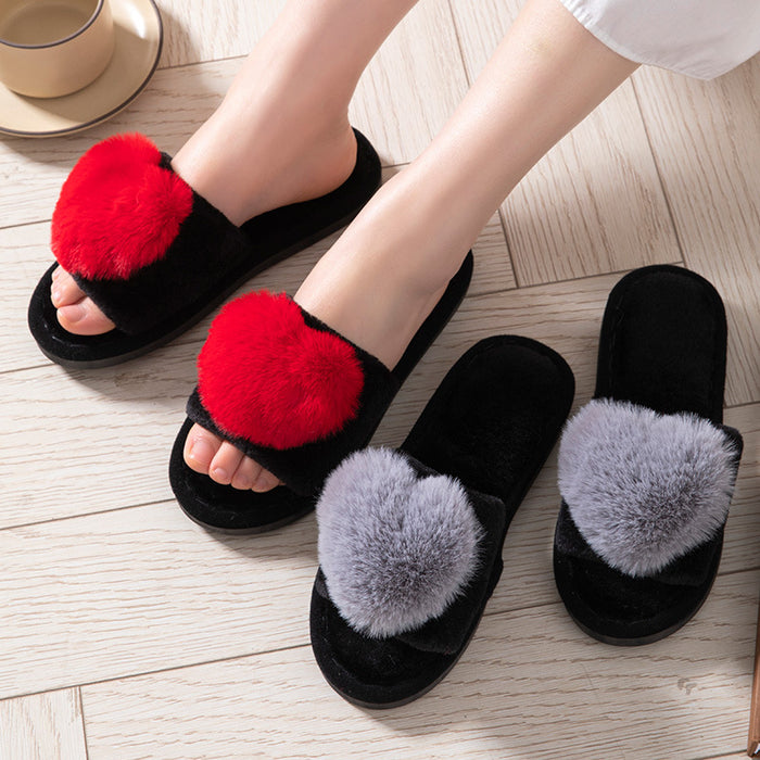 Wholesale love open furry open toe four seasons open cotton slippers JDC-SP-BaoX001