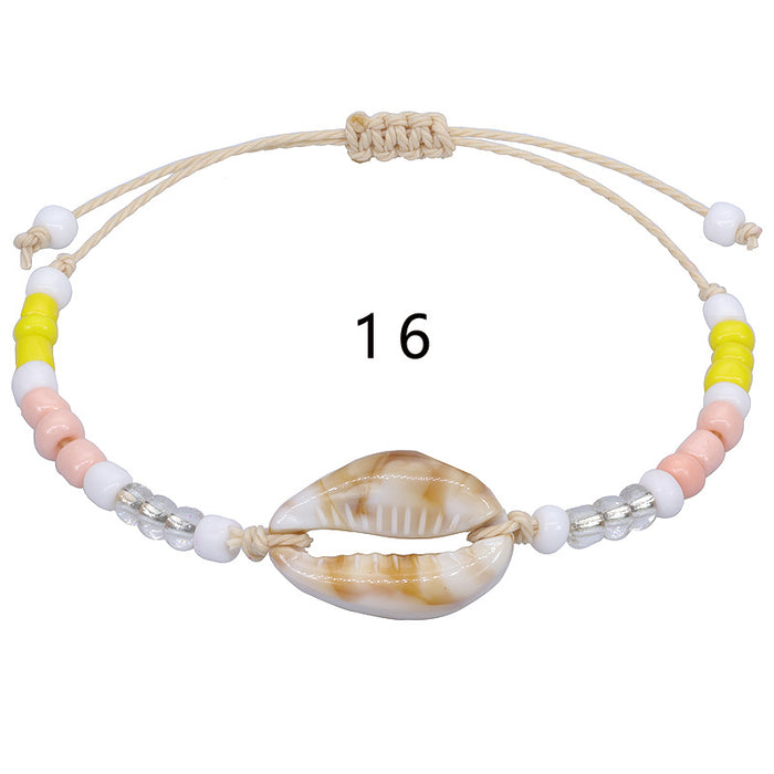 Jewelry WholesaleWholesale acrylic shell colored rice beads hand-woven bohemian anklets JDC-AS-Yiye001 Anklets 益烨 %variant_option1% %variant_option2% %variant_option3%  Factory Price JoyasDeChina Joyas De China