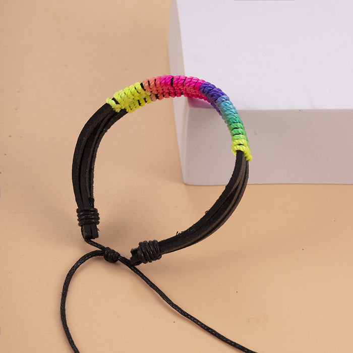 Jewelry WholesaleWholesale Hand Braided Colorful Leather Boho Rainbow Homosexual Bracelet JDC-BT-PK009 Bracelet 庞克 %variant_option1% %variant_option2% %variant_option3%  Factory Price JoyasDeChina Joyas De China