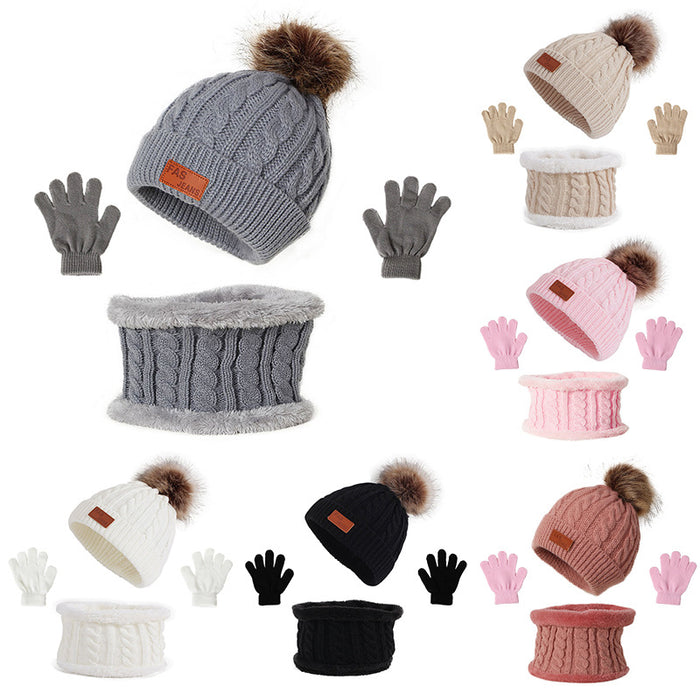 Wholesale Hat Acrylic Kids Fleece Warm Knitted Neck Gloves 3pcs Set JDC-FH-ShengS001