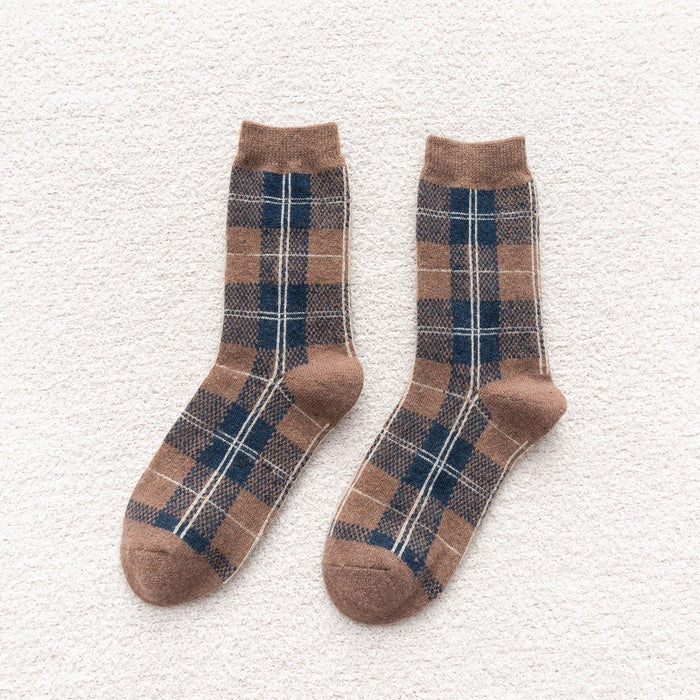 Wholesale Socks Wool Mid-Cylinder Warmth Thick Retro Plaid JDC-SK-ChangShen005