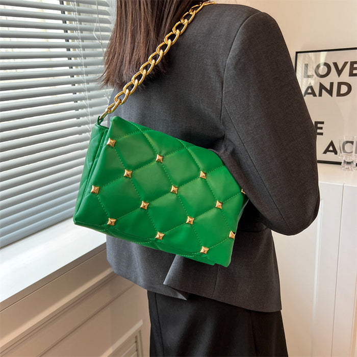 Wholesale PU Rivet Rhombus Thick Chain Shoulder Bag MOQ≥3 JDC-SD-HZD037