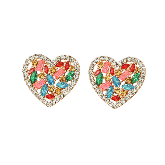 Wholesale Earrings Alloy Colored Diamond Heart Openwork MOQ≥2 JDC-ES-YYB003