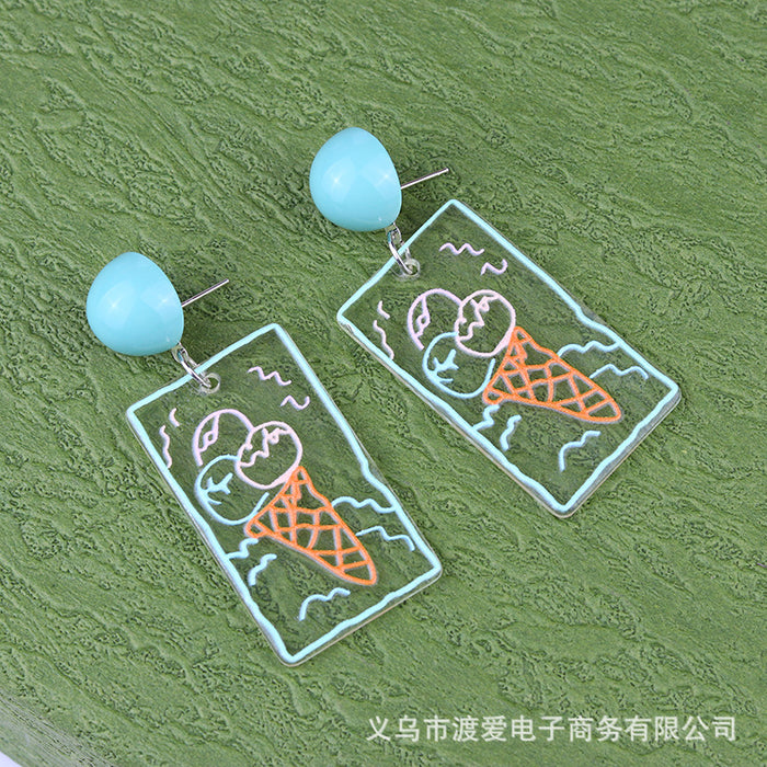 Wholesale Small Fresh Earrings Asymmetric Acrylic Embossed Printed Flowers MOQ≥2 JDC-ES-DUAI026