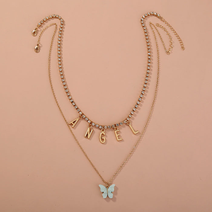 Wholesale Jewelry Simple Fashion Blue Butterfly Double Layer Necklace JDC-NE-NM064