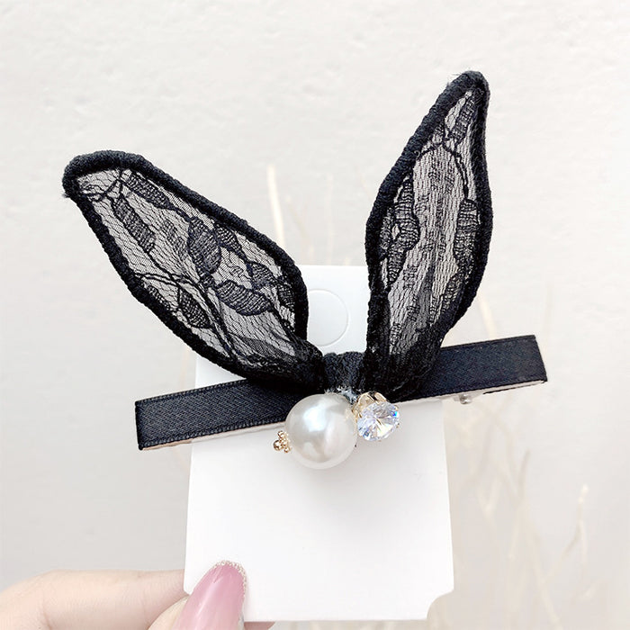 Wholesale Lace Rabbit Ear Grab Clip Rhinestone Hair Clip JDC-HC-Donghui003