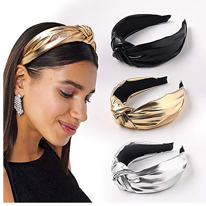 Jewelry WholesaleWholesale imitation leather temperament wide edge solid color knotted headband JDC-HD-Linxiu001 Headband 灵秀 %variant_option1% %variant_option2% %variant_option3%  Factory Price JoyasDeChina Joyas De China