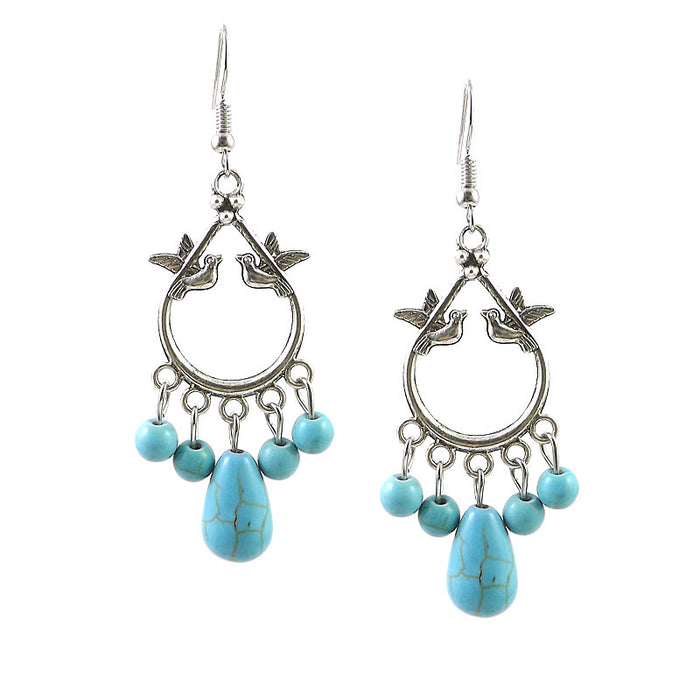 Wholesale Nepalese Tibetan Ornament Classical Miao Silver Turquoise Earrings MOQ≥2 JDC-ES-Ylh001