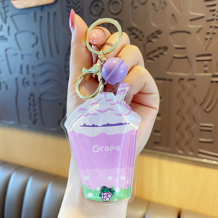 Wholesale Floating Quicksand Drink Bottle Milk Tea TPU Keychain (F) JDC-KC-MXiong009