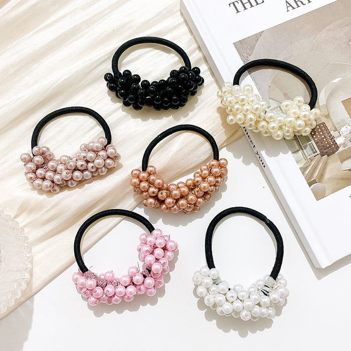 Wholesale rubber band hair ring braided pearl hair tie JDC-HS-HuiDi005