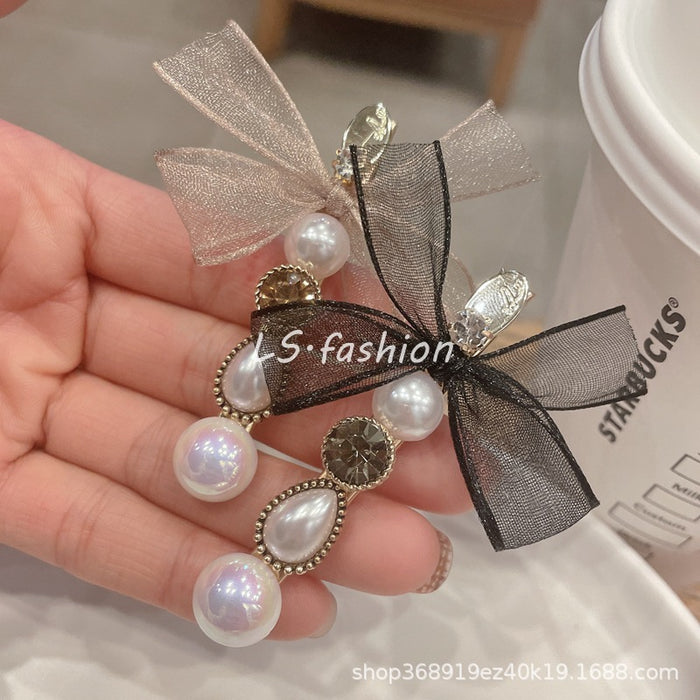 Wholesale Rhinestone Pearl Bow Hairpin Side Side JDC-HC-LiS009