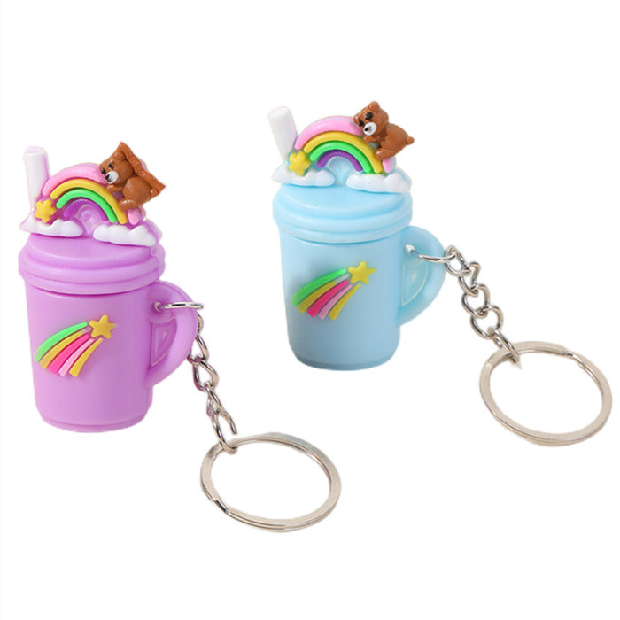 Wholesale Pink Milk Tea Cup Keychain Rainbow Simulation MOQ≥2 JDC-KC-WenJ003