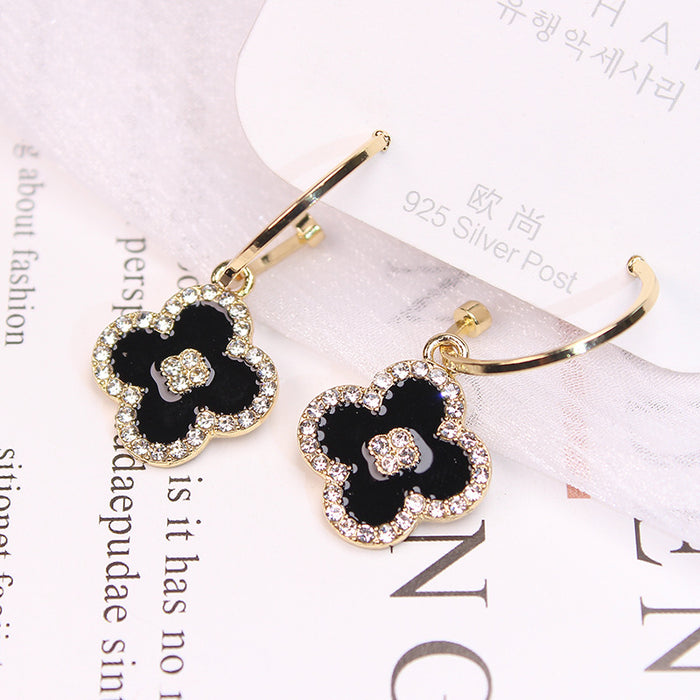 Wholesale Earrings Alloy Clover Rhinestones MOQ≥3 JDC-ES-hanyi007