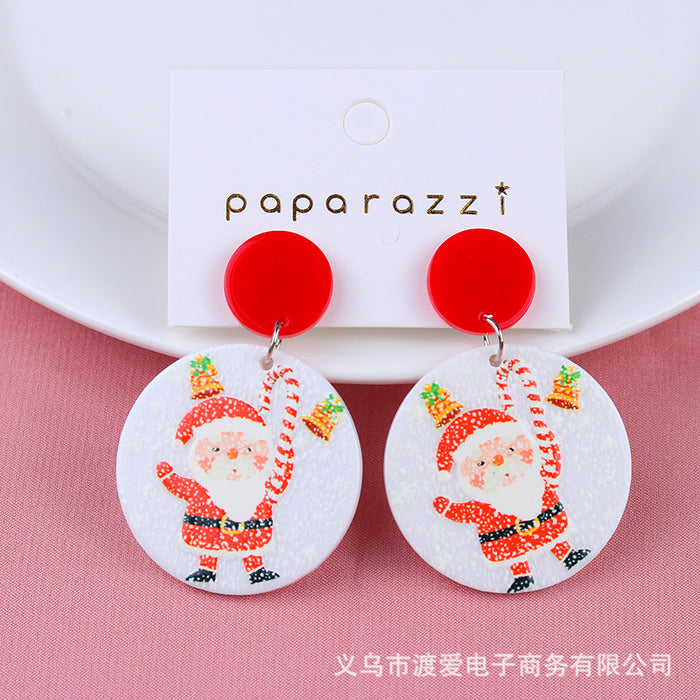 Wholesale Christmas Tree Cartoon Gift Socks Contrast Color Embossed Print Earrings JDC-ES-DUAI019