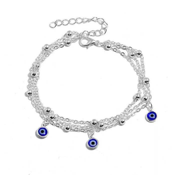 Wholesale Summer Boho Beach Multilayer Blue Eye Pendant Anklet JDC-AS-JinM004