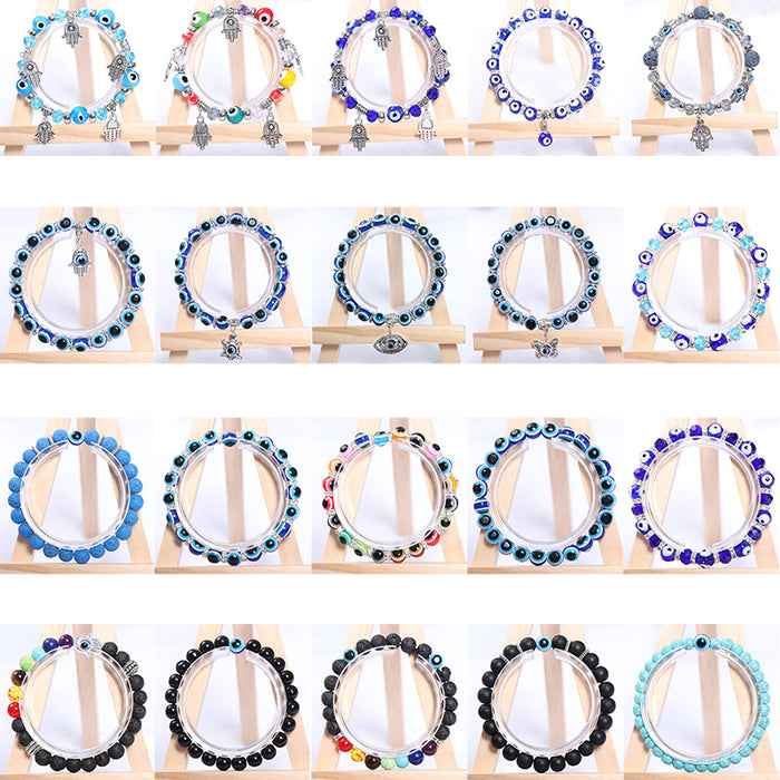 Wholesale Bracelet Vintage Glazed Blue Eyes Palm Pendant Crystal Bracelet MOQ≥2 JDC-BT-HuoM001