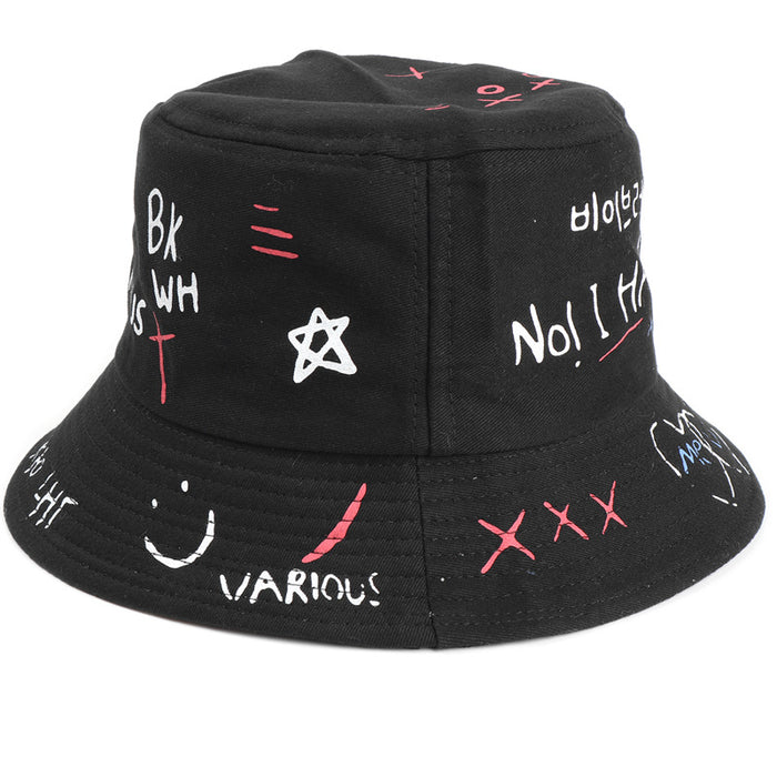 Wholesale Love Smiley Cotton Pot Hat Graffiti Print Sun Hat JDC-FH-LLan004