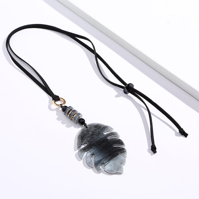 Wholesale sweater chain acrylic big leaf long necklace JDC-NE-yefen003