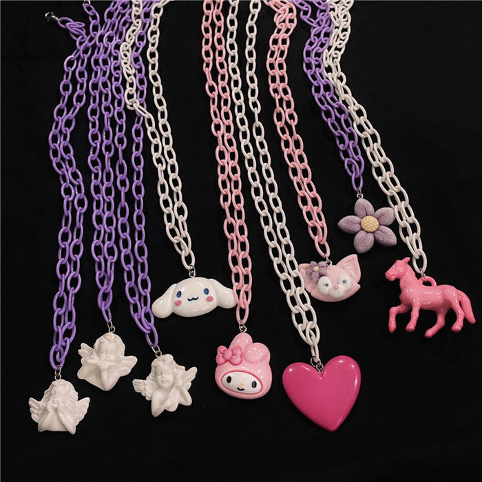 Wholesale Necklace Resin Peach Heart Cute Pink Pony Pendant (S) JDC-NE-Wenhua006