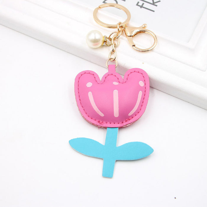 Jewelry WholesaleWholesale Tulip Flower Leather Alloy Keychain JDC-KC-Zuge033 Keychains 祖格 %variant_option1% %variant_option2% %variant_option3%  Factory Price JoyasDeChina Joyas De China