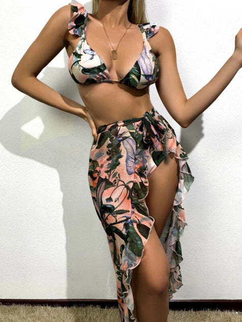 Jewelry WholesaleWholesale three piece botanical print frill bikini swimsuit bikini JDC-SW-Shai003 Swimwear 莎海 %variant_option1% %variant_option2% %variant_option3%  Factory Price JoyasDeChina Joyas De China