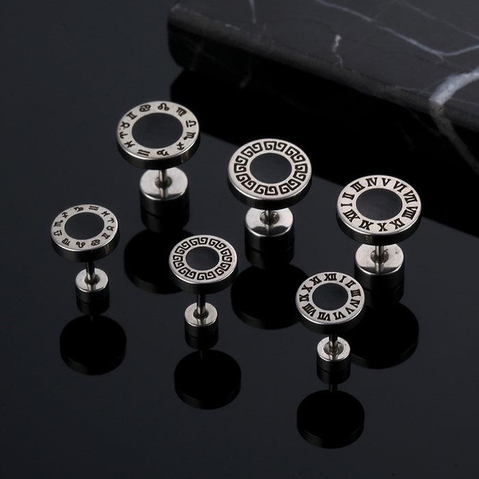 Wholesale Stainless Steel Roman Numeral Round Pie Stud Earrings MOQ≥2 JDC-ES-qiany003