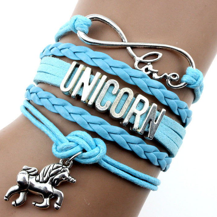 Wholesale Bracelet Braided Unicorn Pendant Letter Bracelet MOQ≥2 JDC-BT-XinT012