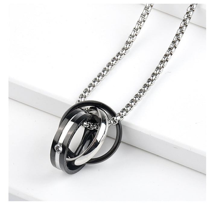 Jewelry WholesaleWholesale eternal love double ring titanium steel necklace JDC-NE-ShengF010 Necklaces 胜丰 %variant_option1% %variant_option2% %variant_option3%  Factory Price JoyasDeChina Joyas De China