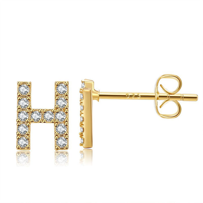 Wholesale Small Letter Stud Earrings Brass Gold Plated Jewelry JDC-ES-WB030