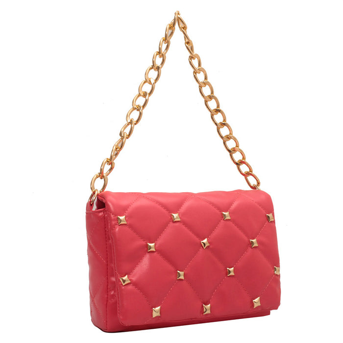 Wholesale PU Rivet Rhombus Thick Chain Shoulder Bag MOQ≥3 JDC-SD-HZD037