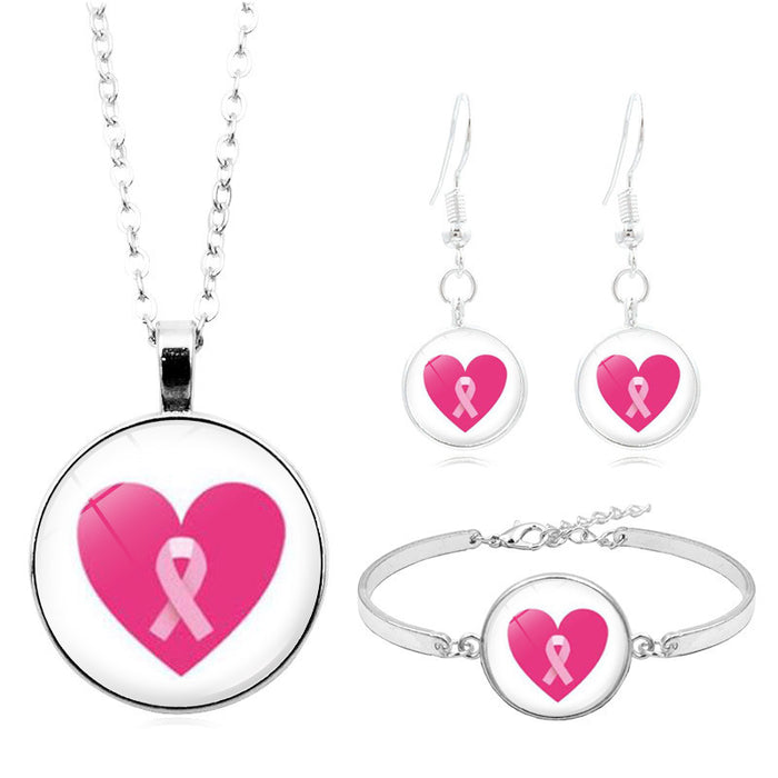 Wholesale breasts ái pink ribbon logo necklace set JDC-BT-XuS008