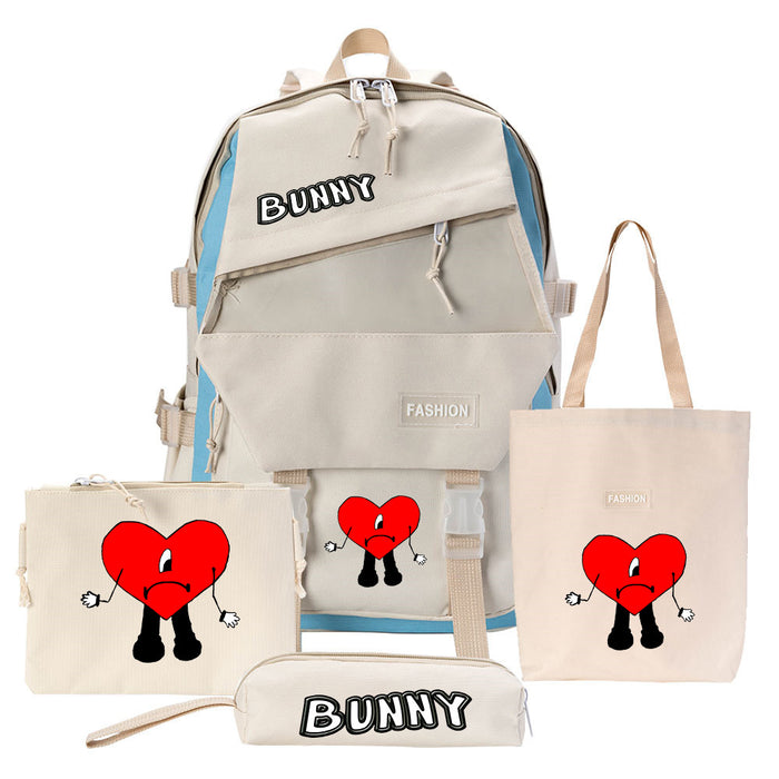 Wholesale Backpack Canvas Cute Cartoon Casual Shoulder Bag Pen Bag 4 Piece Set (F) JDC-BP-Tangs001