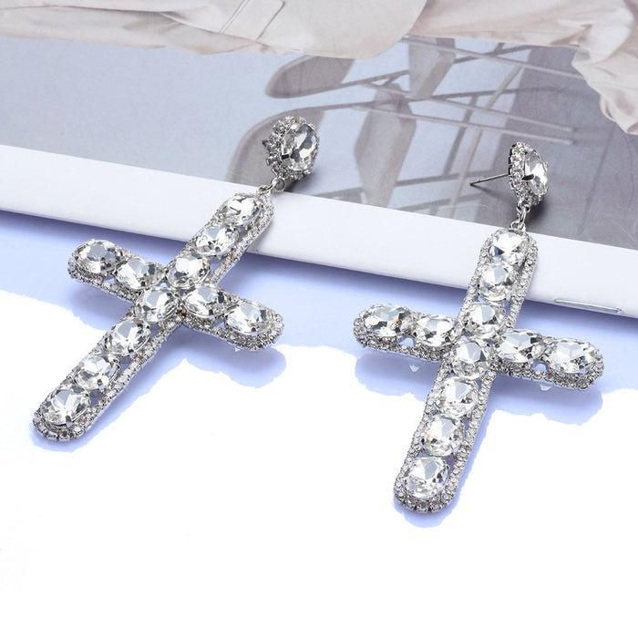 Jewelry WholesaleWholesale Exaggerated Alloy Diamond Color Cross Earrings JDC-ES-QLan008 Earrings 千岚 %variant_option1% %variant_option2% %variant_option3%  Factory Price JoyasDeChina Joyas De China