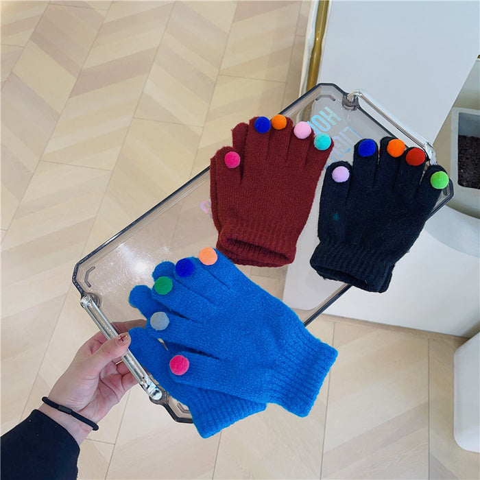 Wholesale Gloves Acrylic Colorful Plush Balls Cute Knitted Warm JDC-GS-HuiT003