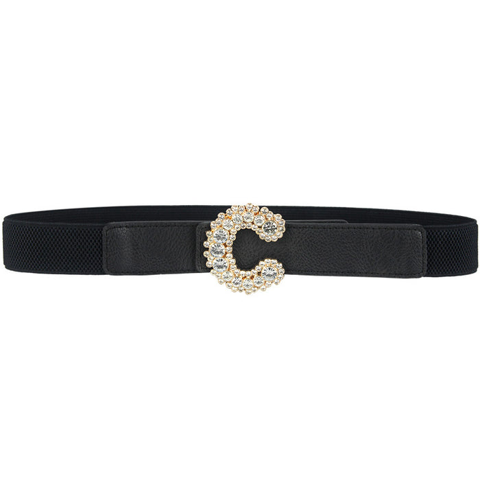 Wholesale Womenbelt Faux Leather Belt Women C Shape Diamond Elastic Girdle JDC-WB-JLL004