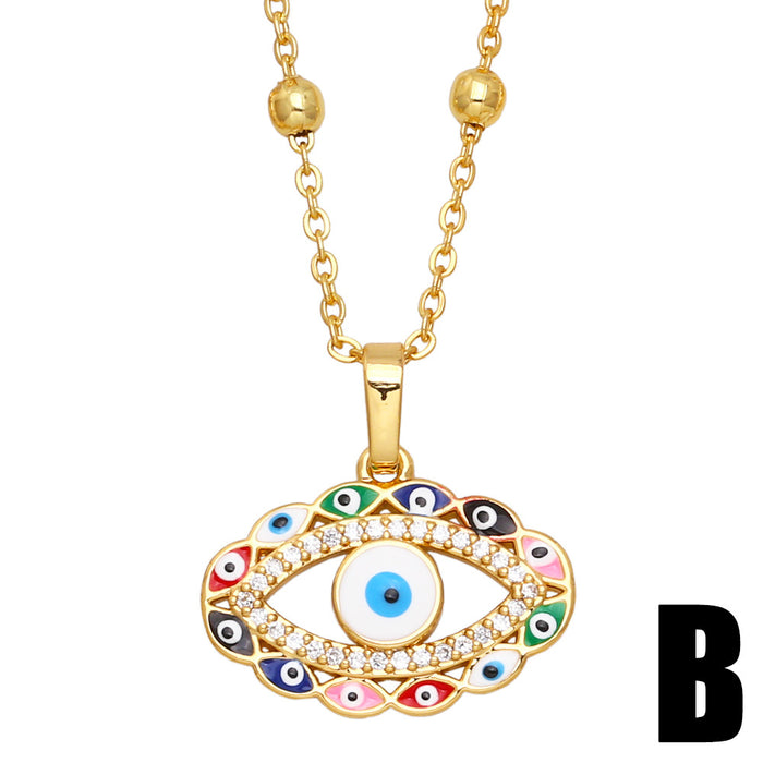 Wholesale Necklace Copper Plated 18K Gold Zircon Devil's Eye Colored JDC-PREMAS-NE-005