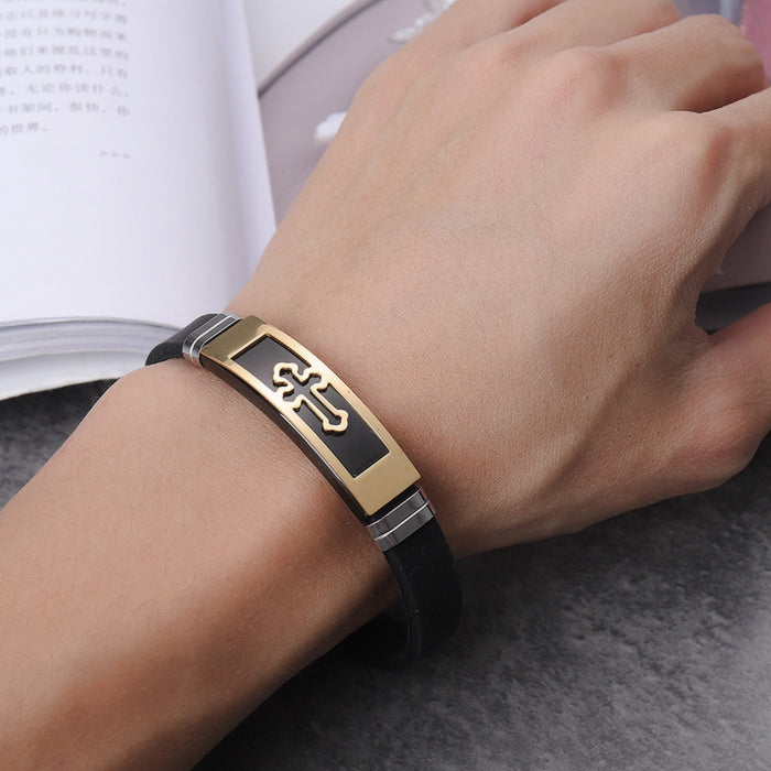 Wholesale Bracelet Silicone Cross Stainless Steel Men's Bracelet MOQ≥3 JDC-BT-LongN002