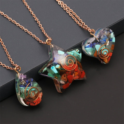 Jewelry WholesaleWholesale Chakra Love Water Drop Pentagram Stainless Steel Chain Stone Necklace MOQ≥2 JDC-NE-ChanX007 Necklaces 昌鑫 %variant_option1% %variant_option2% %variant_option3%  Factory Price JoyasDeChina Joyas De China