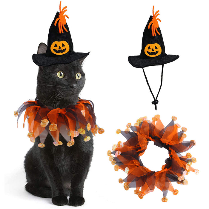 Wholesale Pet Decorations Cloth Felt Gauze Hat Scarf Set Halloween MOQ≥2 JDC-PD-Miaodi009