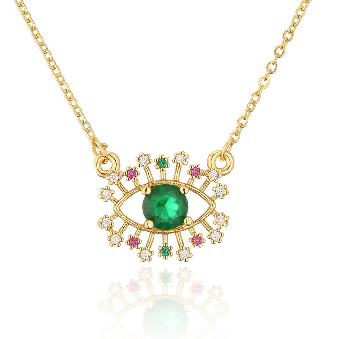 Wholesale Zircon Demon Eye Geometric Green Necklace JDC-NE-AG153